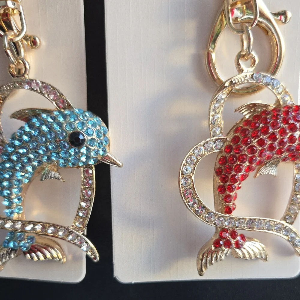 Red OR Blue Dolphin Jumping thru ❤️ Keychain/BagCharms NWT